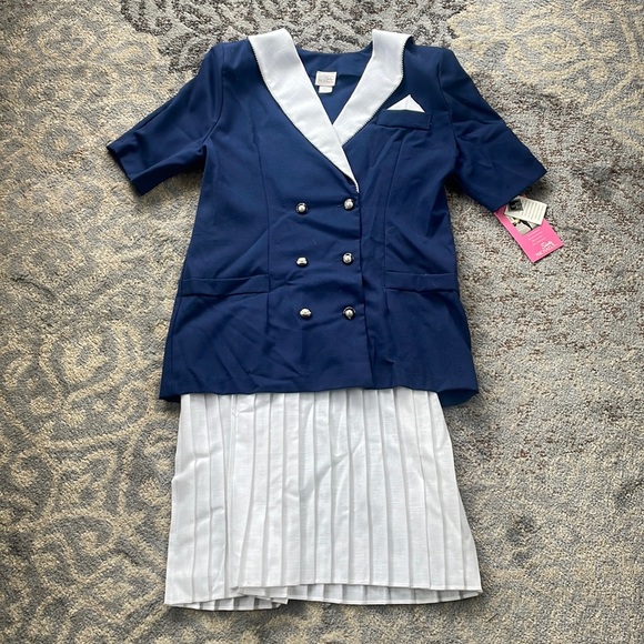 Shelly Michaels Vintage Button Down Dress Navy White 15/16 - Picture 1 of 8